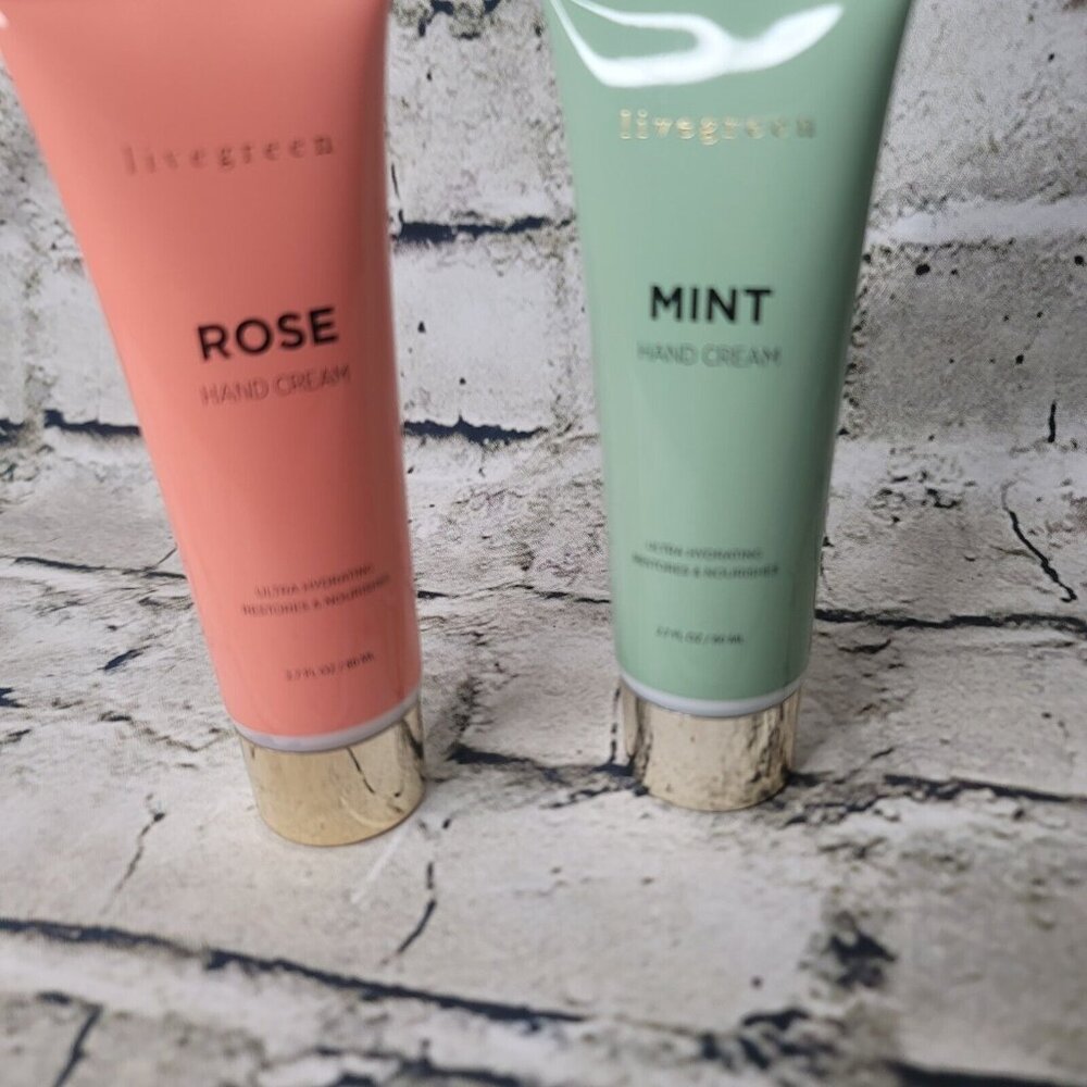 New Lot 2 Livegreen Hand Cream Mint and Rose 2.7 Oz Each